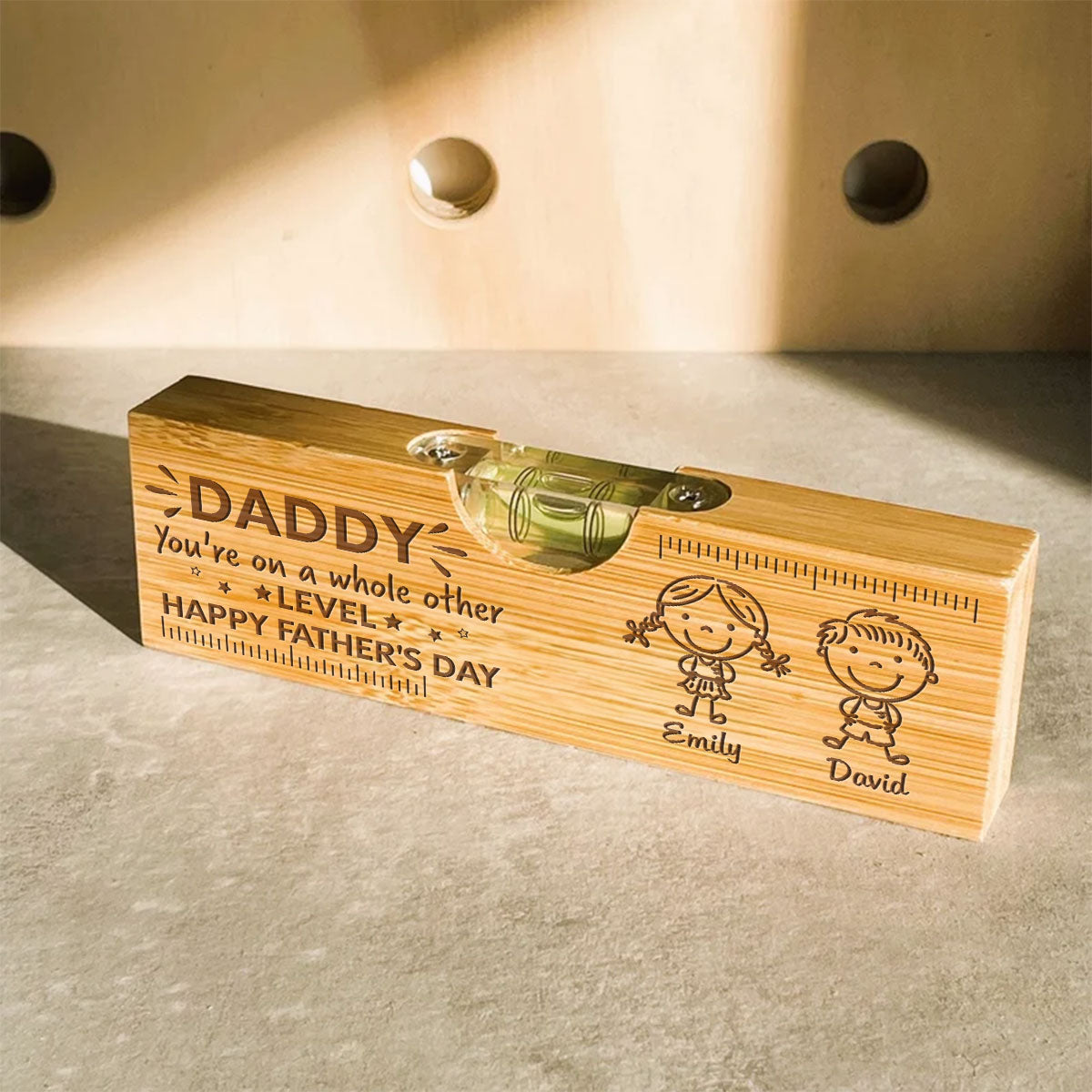 Daddy On The Next Level - Personalized Engraved Wooden Spirit Level Bottle Opener