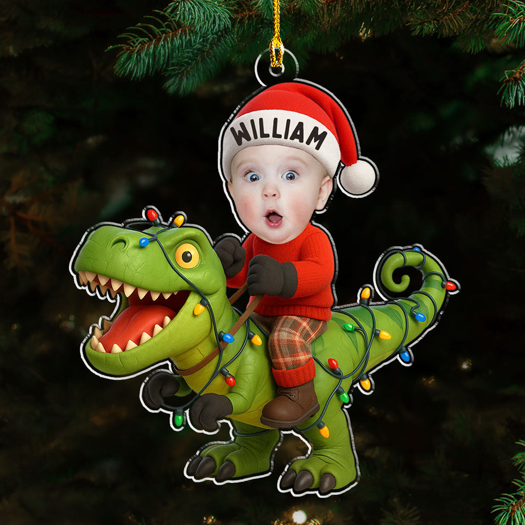 Custom Photo Baby Christmas Ornament for New Parents • Photo Dinosaur Christmas - Personalized Acrylic Ornament