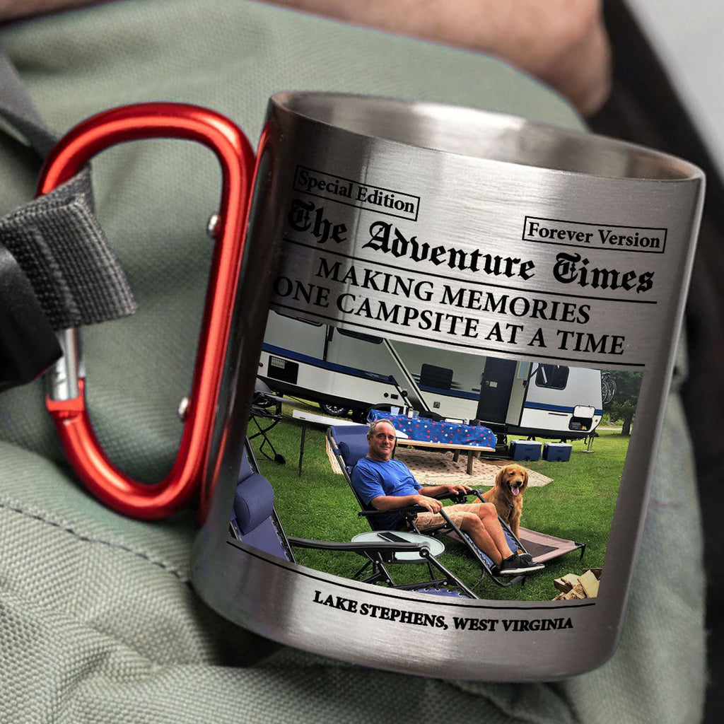 Custom Photo Father's Day, Special Gift for Dad & Grandpa • The Adventure Times - Personalized Carabiner Mug