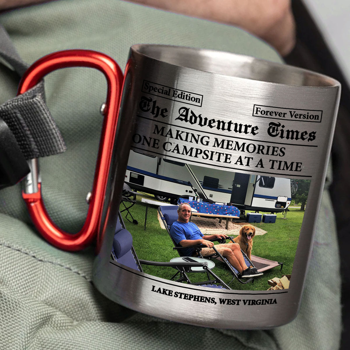 Custom Photo Father's Day, Special Gift for Dad & Grandpa • The Adventure Times - Personalized Carabiner Mug
