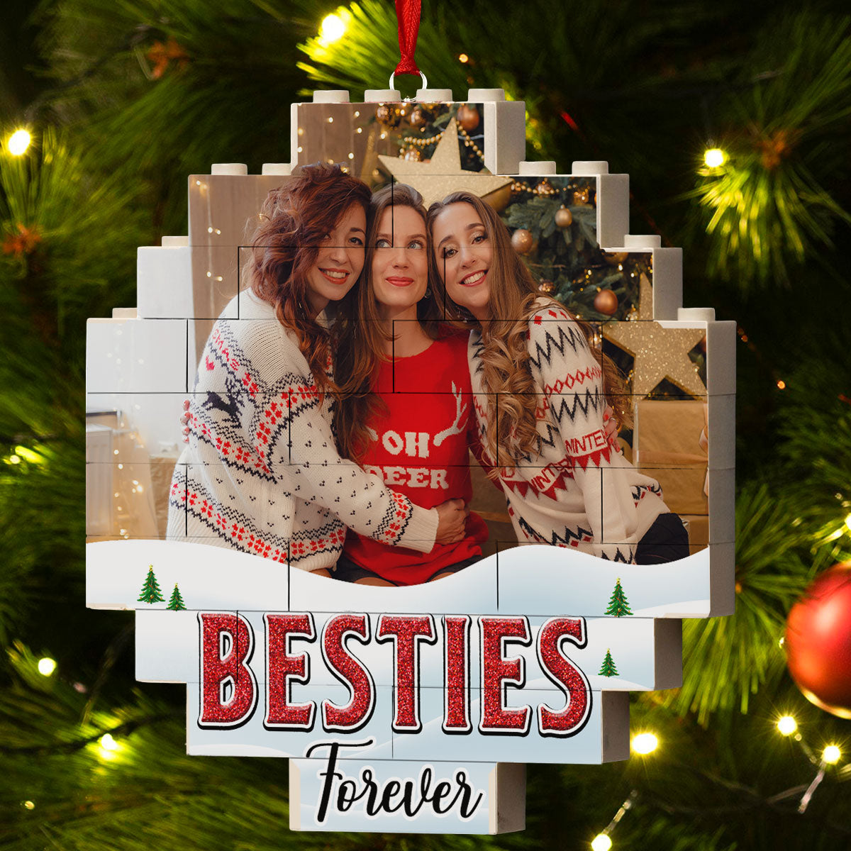Custom Photo Friendship Christmas Ornament, Best Friend Gift • Lovely Besties - Personalized Puzzle Ornament