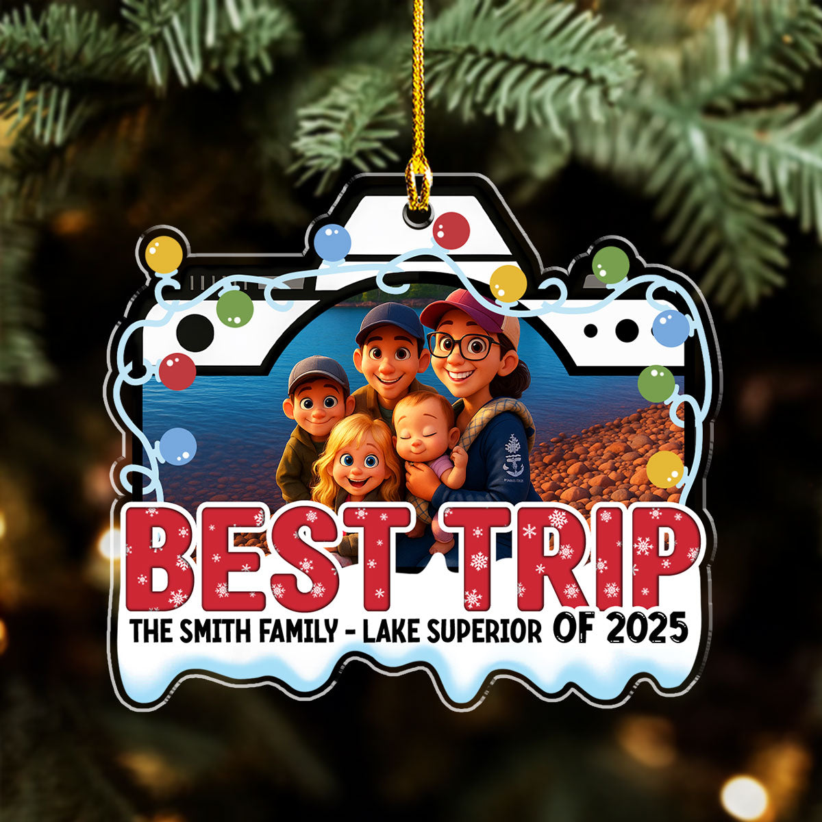 Custom Photo Family Ornament, Christmas Gift for Family Members • Best Family Trip Ever - Personalized Acrylic Ornament