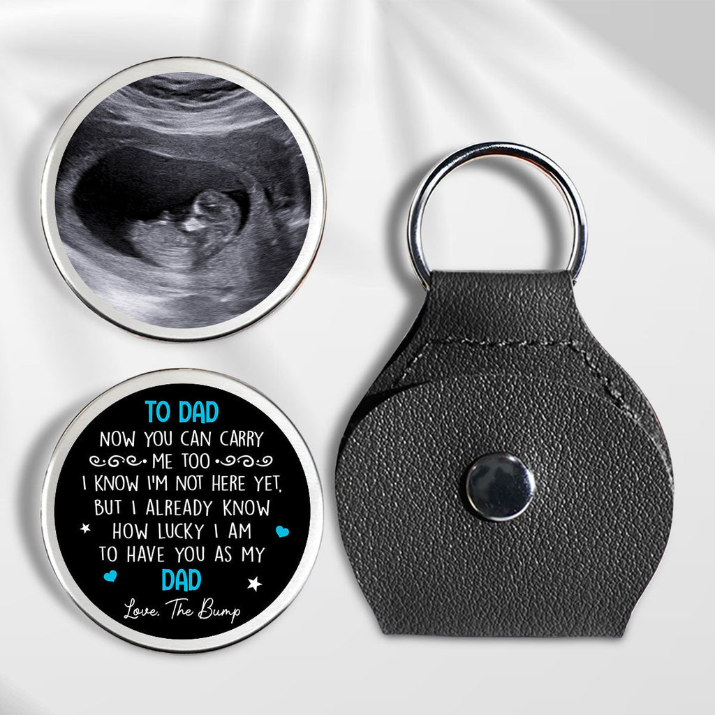 Custom Photo Dad Coin Keychain, Father's Day Birthday Keepsake • Daddy How Lucky I Am - Personalized Pocket Hug