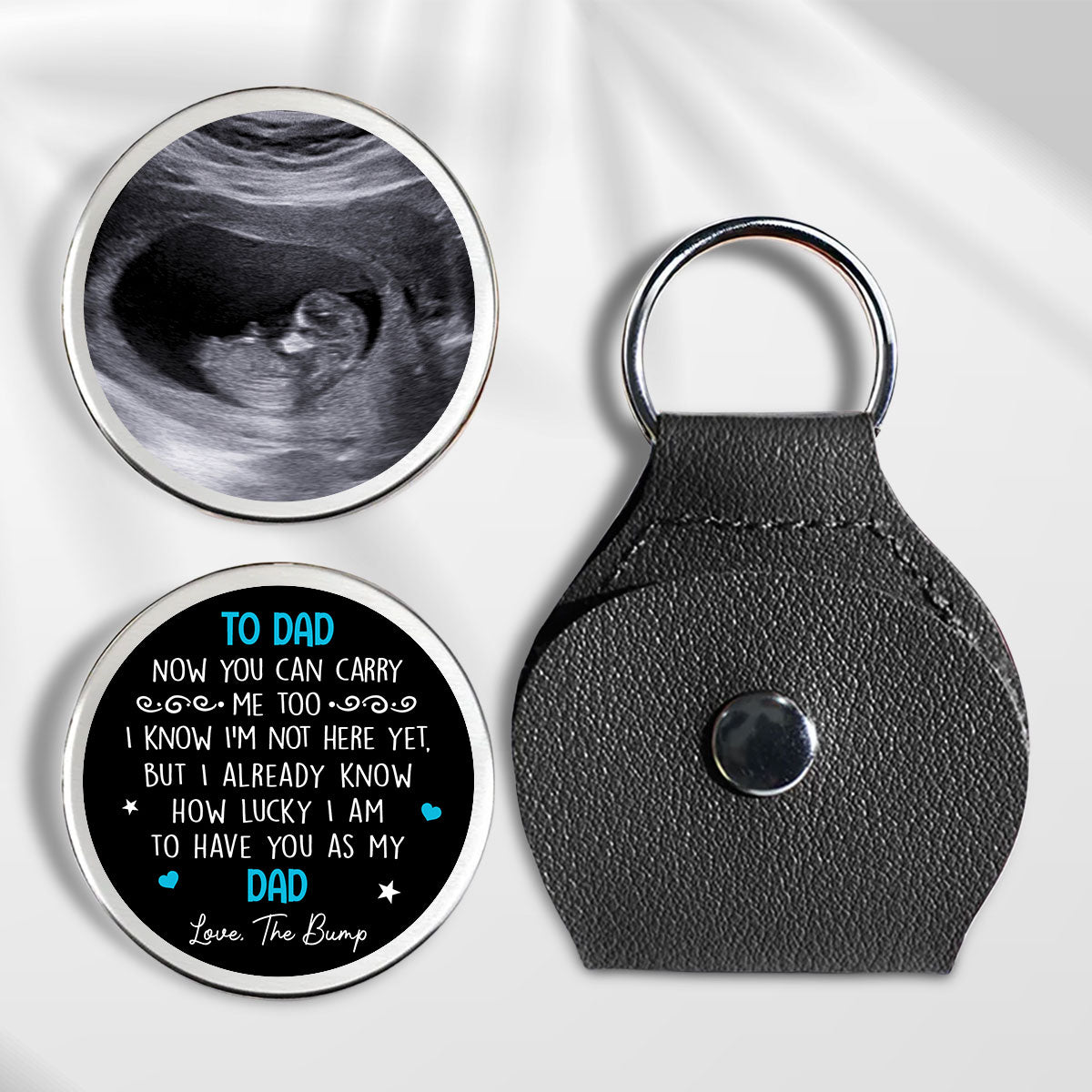 Custom Photo Dad Coin Keychain, Father's Day Birthday Keepsake • Daddy How Lucky I Am - Personalized Pocket Hug