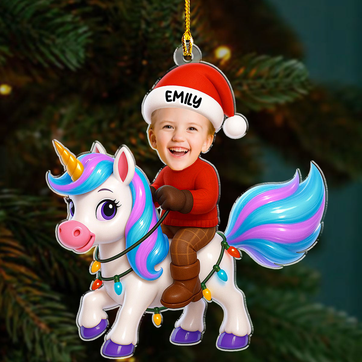 Custom Photo Family Ornament, Christmas Gift for Family Members • Unicorn Christmas - Personalized Acrylic Ornament
