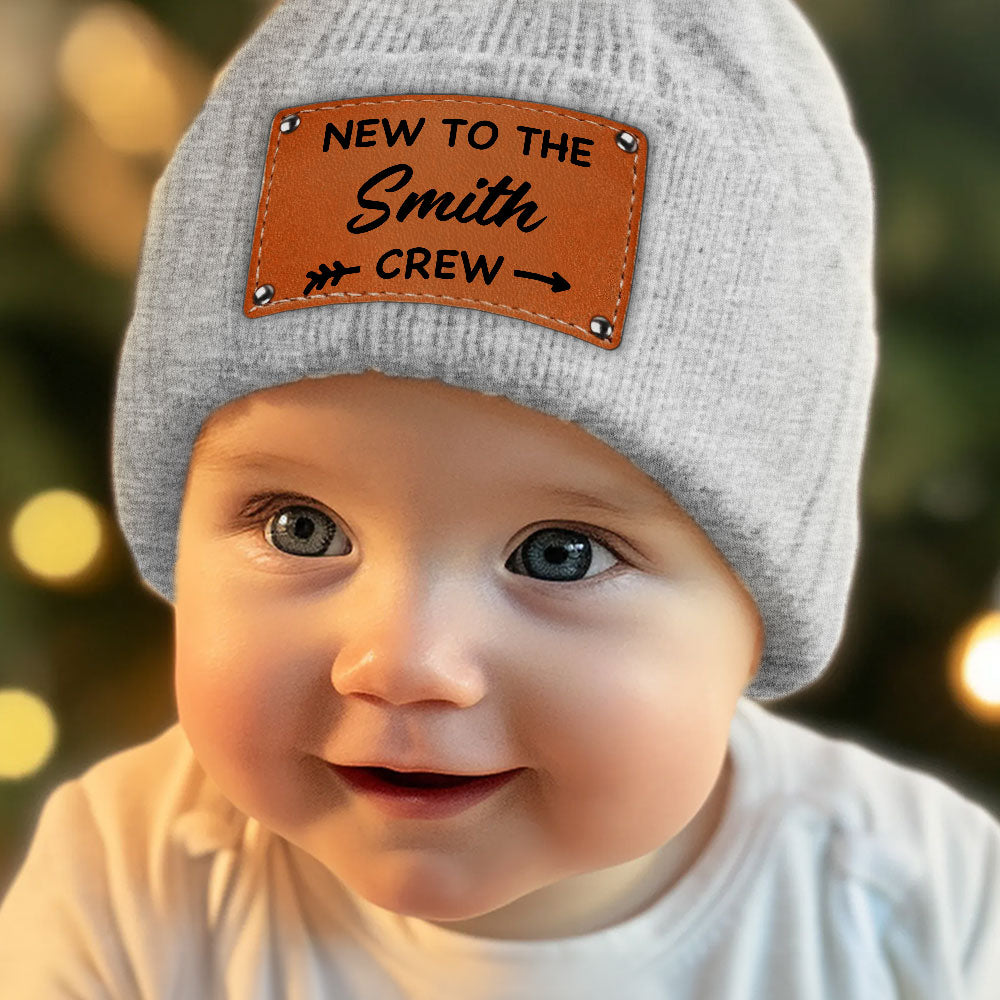 Custom Newborn Baby Beanie, Christmas Birthday Gift • New To The Crew - Personalized Beanie