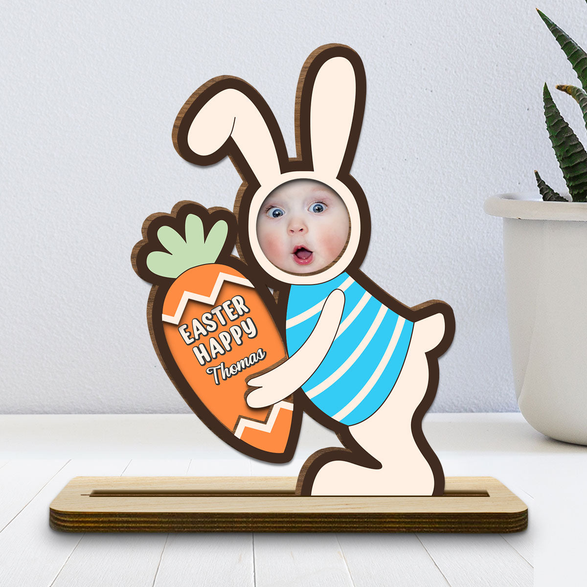 Custom Family Decor, Christmas Birthday Family Keepsake • Pastel Bunny Treats - Personalized 2-Layer Wood Plaque With Flat Base