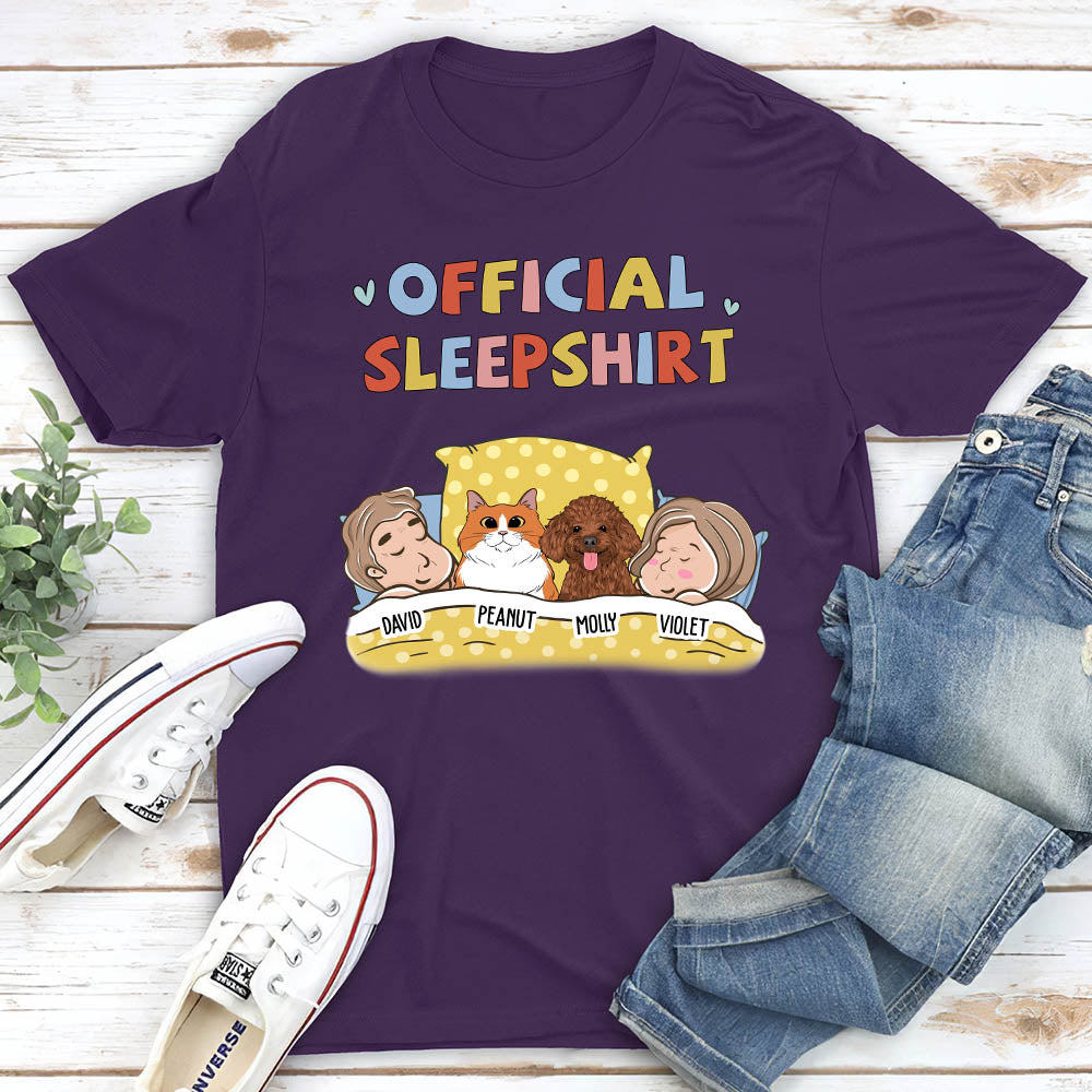Custom Christmas & Birthday Keepsake Gift • Sleeping Pet Sleepshirt Couple - Personalized Unisex T-shirt