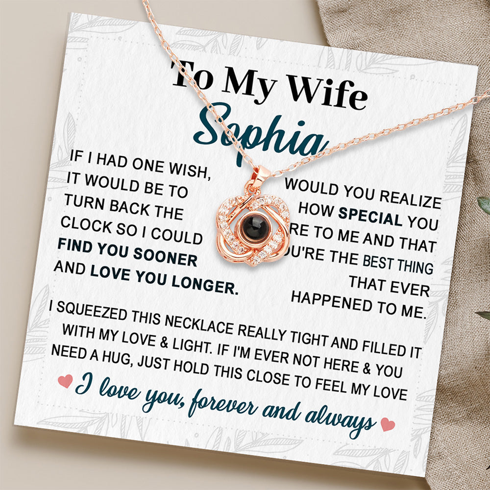 To My Wife - Personalized Preserved Rose With Projection Necklace
