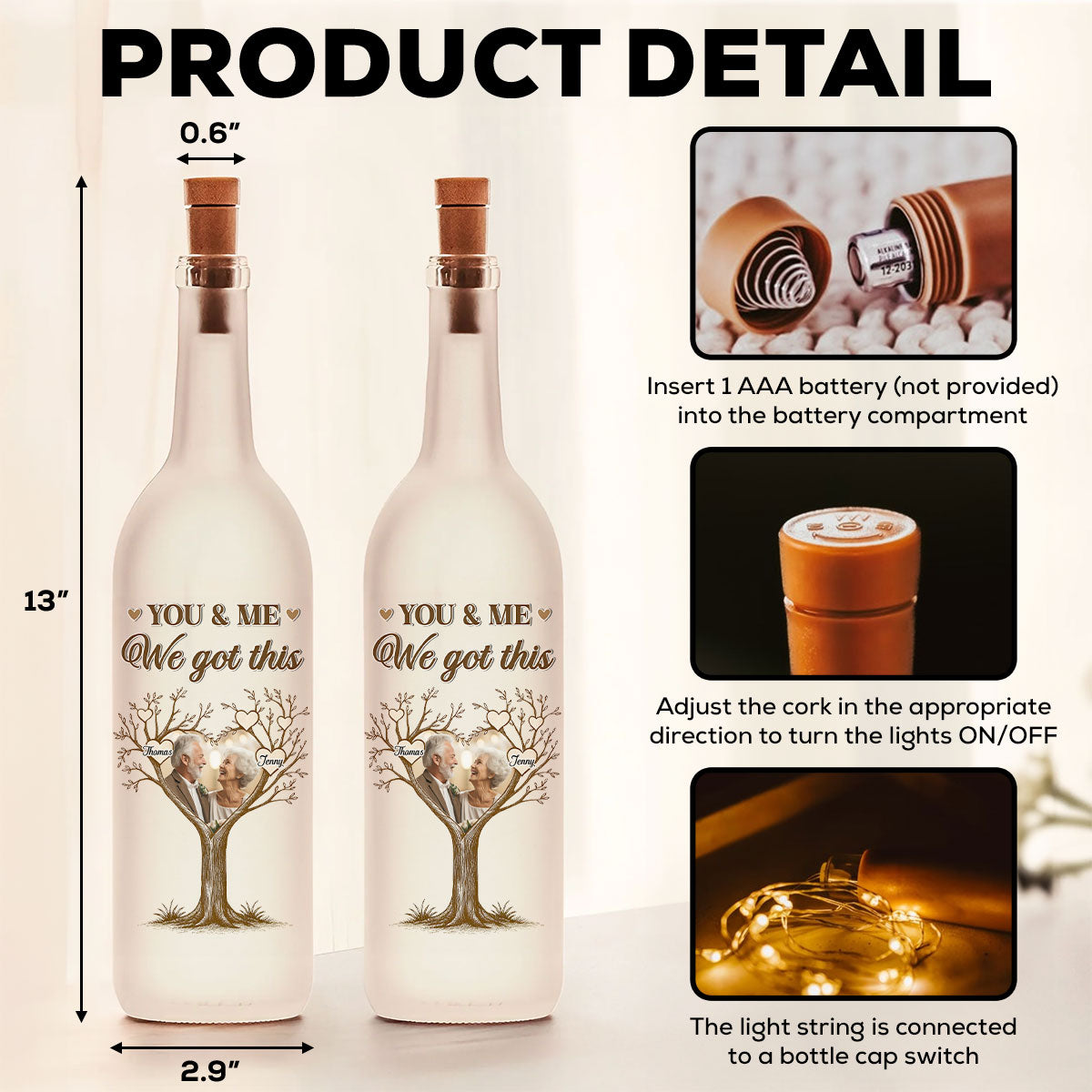 You And Me 2 - Personalized Bottle Lamp