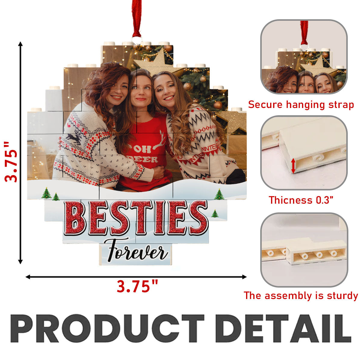 Custom Photo Friendship Christmas Ornament, Best Friend Gift • Lovely Besties - Personalized Puzzle Ornament