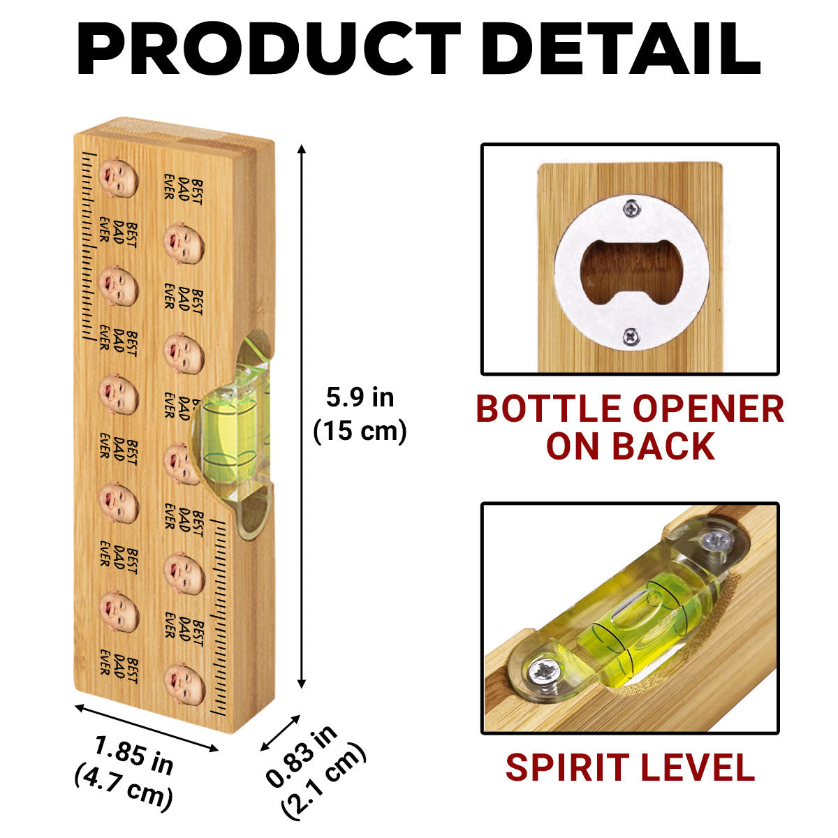 Best Dad Ever - Personalized Wooden Spirit Level Bottle Opener