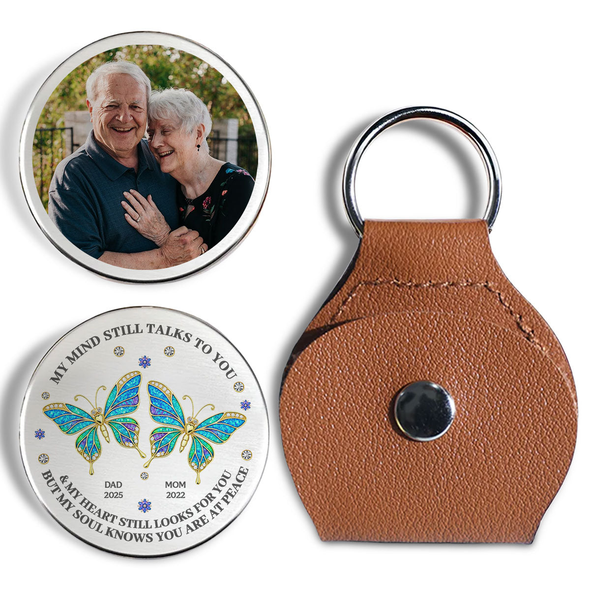 Custom Photo Memorial Coin Keychain, Sympathy Keepsake • My Soul Knows You Are At Peace - Personalized Pocket Hug