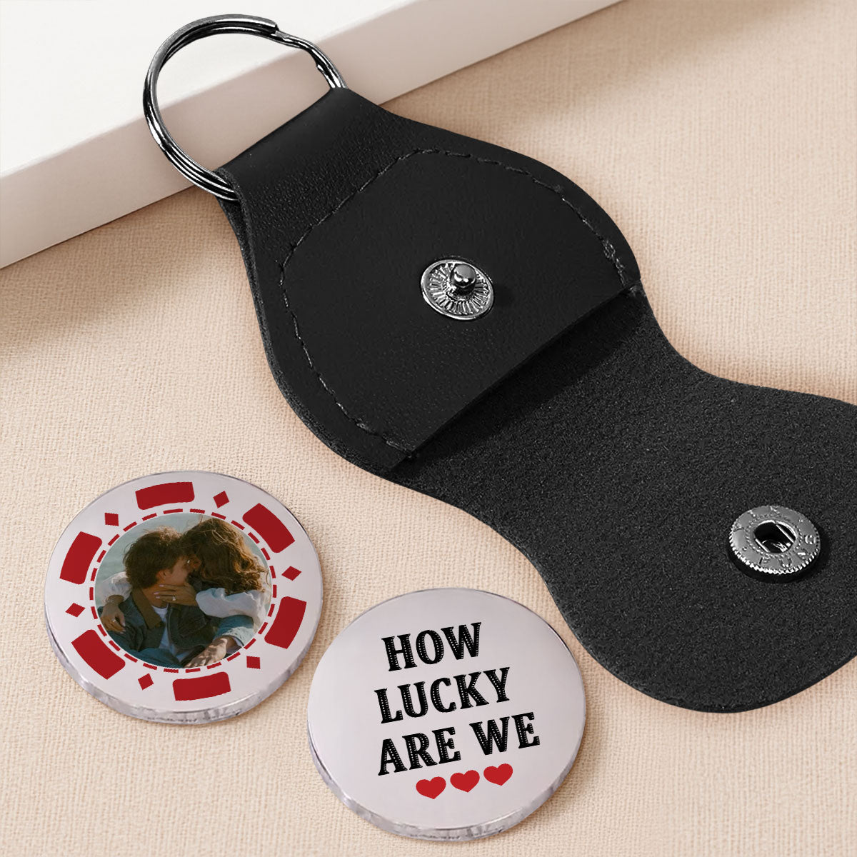 Custom Photo Coin Keychain for Husband, Couple Anniversary Valentine's Day Gifts • All In For Love - Personalized Pocket Hug