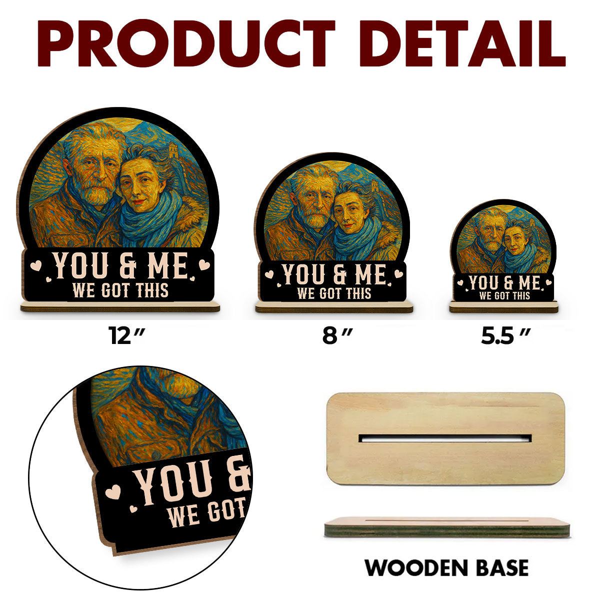 Custom Couple's Decor, Anniversary & Wedding Gift • You And Me We Got This - Personalized 2-Layer Wood Plaque With Flat Base