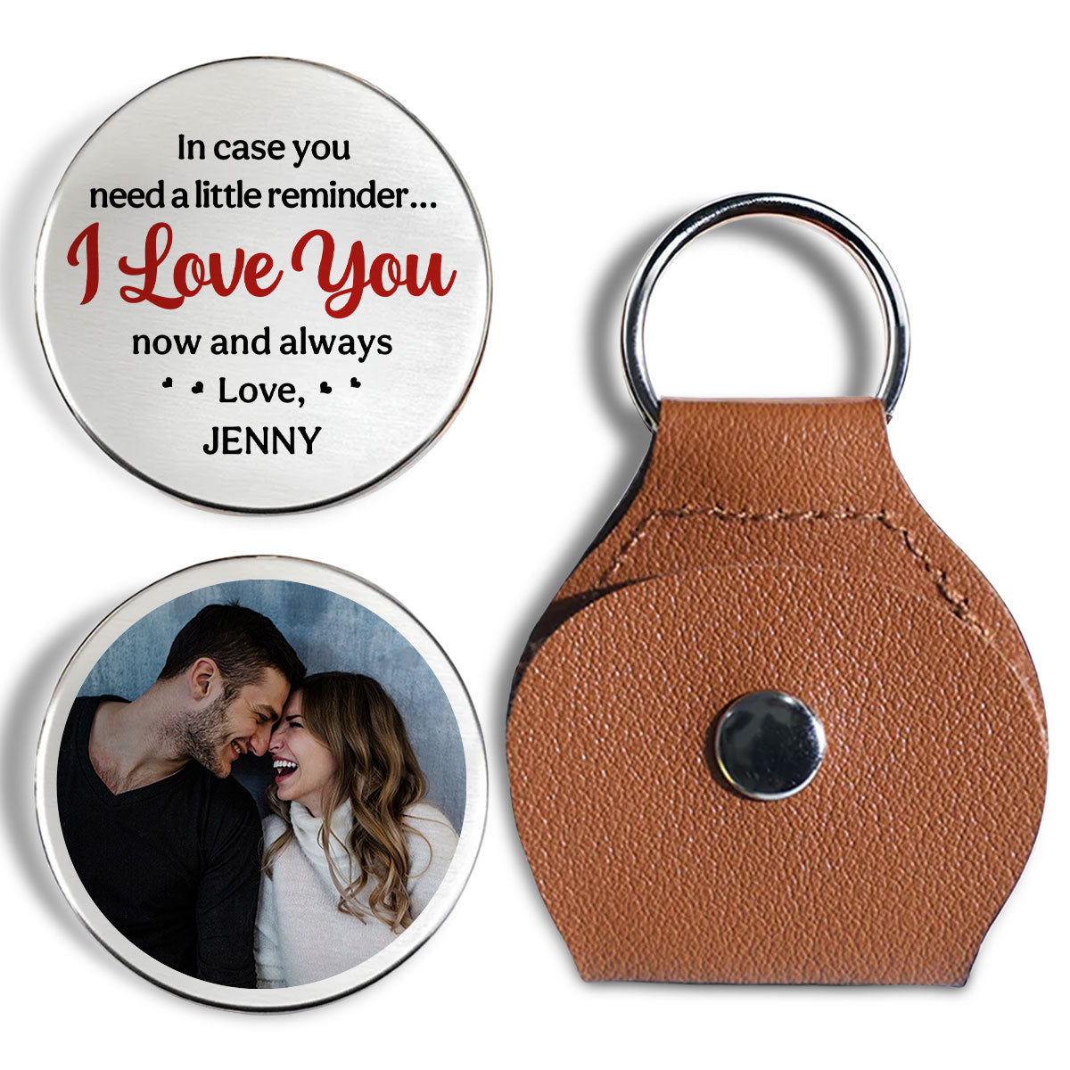 Custom Photo Coin Keychain for Husband, Couple Anniversary Valentine's Day Gifts • In Case You Need A Little Reminder - Personalized Pocket Hug