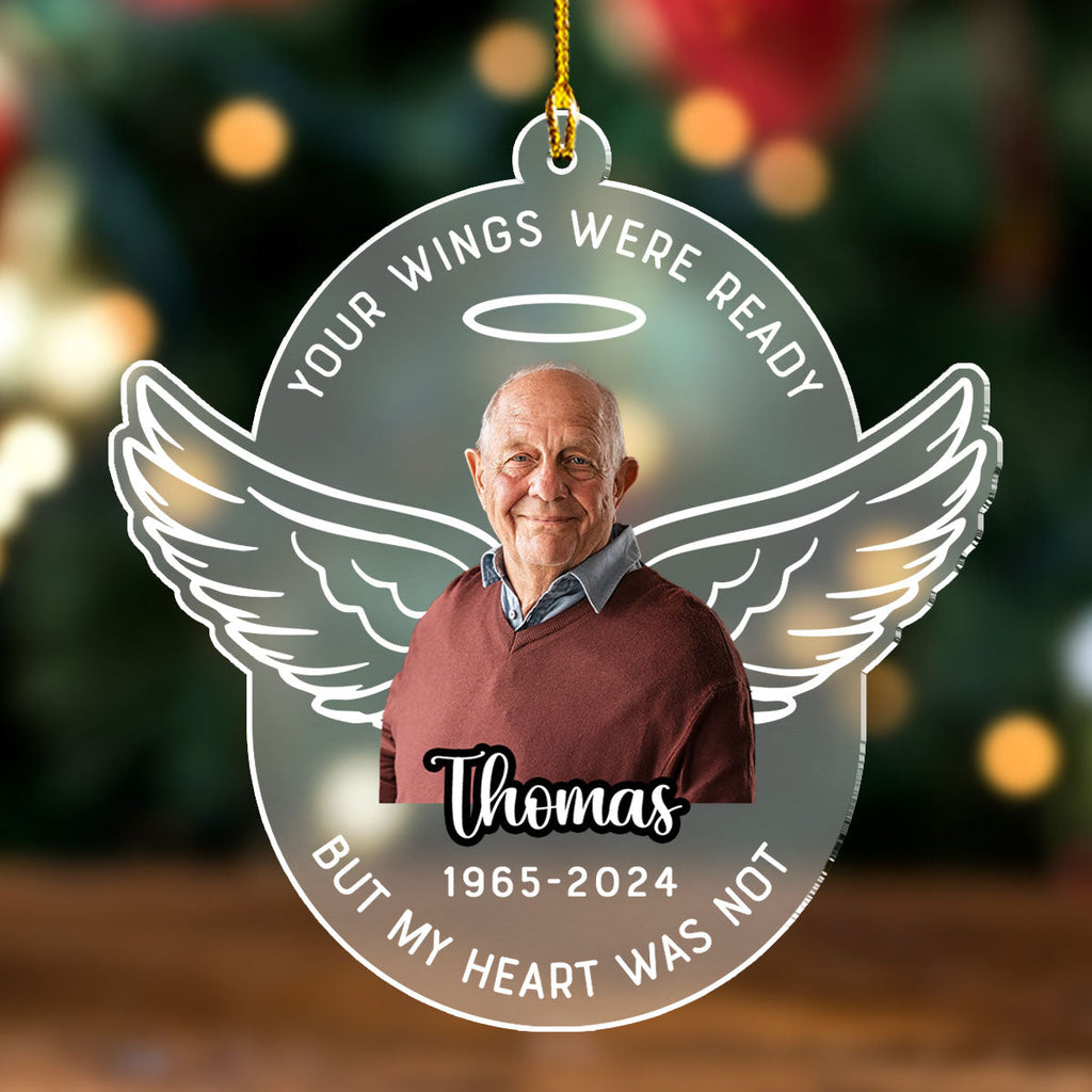Custom Photo Memorial Christmas Ornament, Sympathy Keepsake • Loved Beyond Words - Personalized Frosted Acrylic Ornament