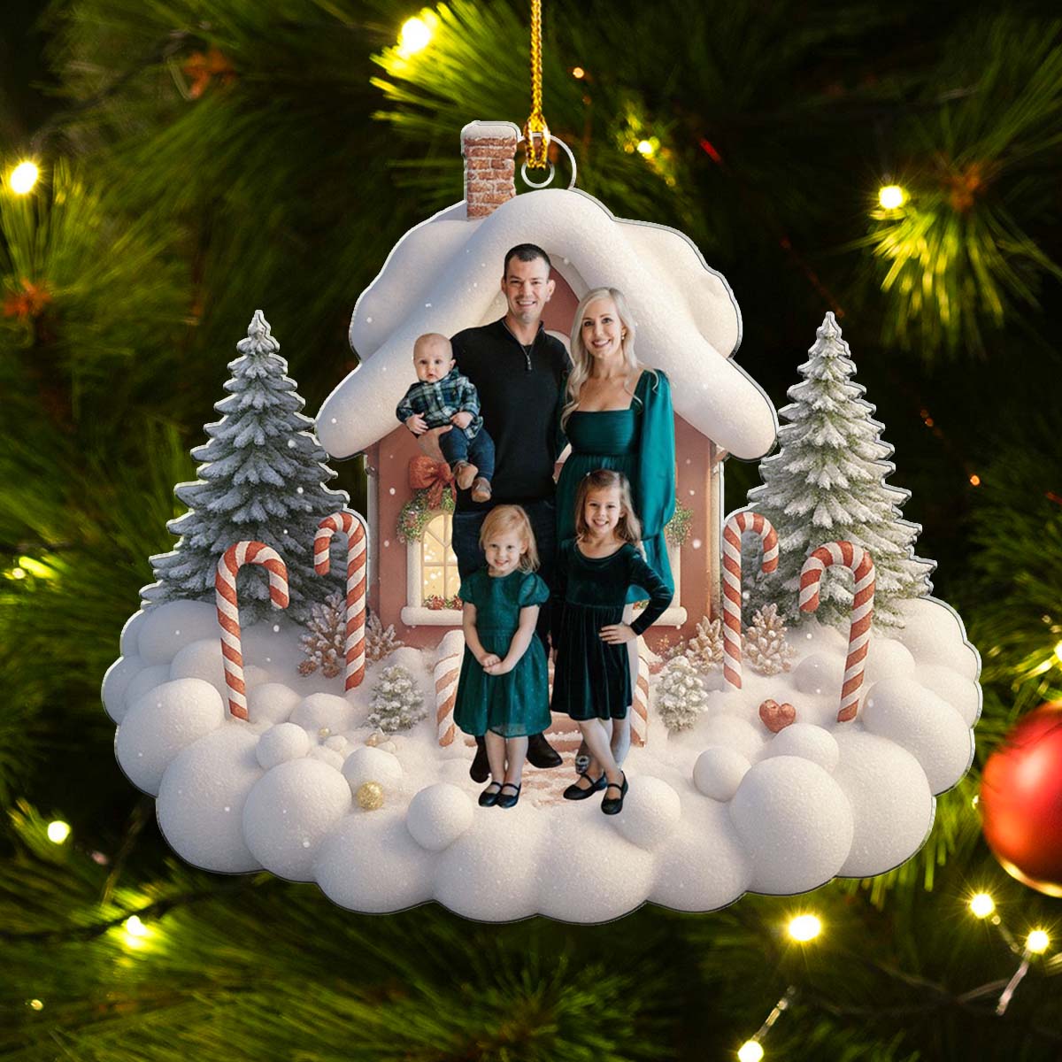 Custom Photo Family Ornament, Christmas Gift for Family Members • Our House Our Home - Personalized Acrylic Ornament