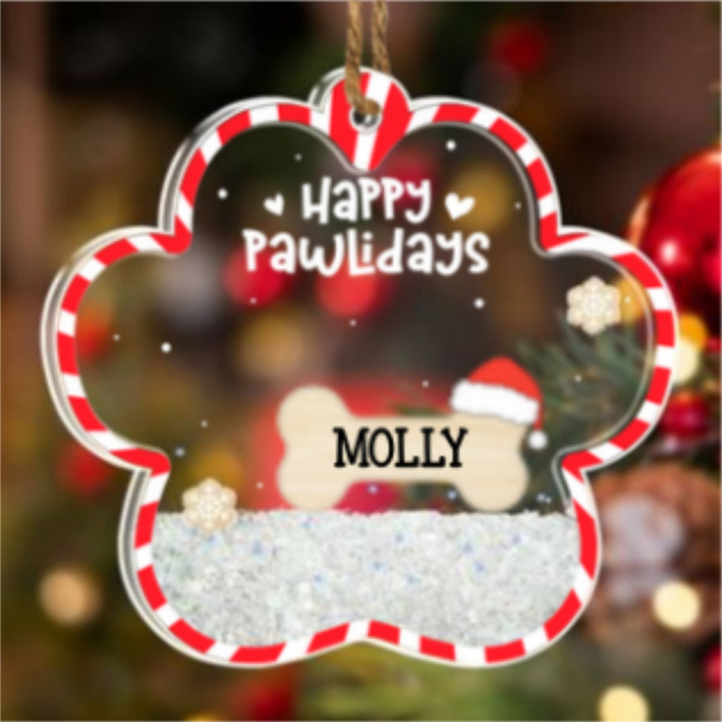 Custom Family Ornament, Christmas Gift for Family Members •  Happy Pawlidays - Personalized Acrylic Shaker Ornament