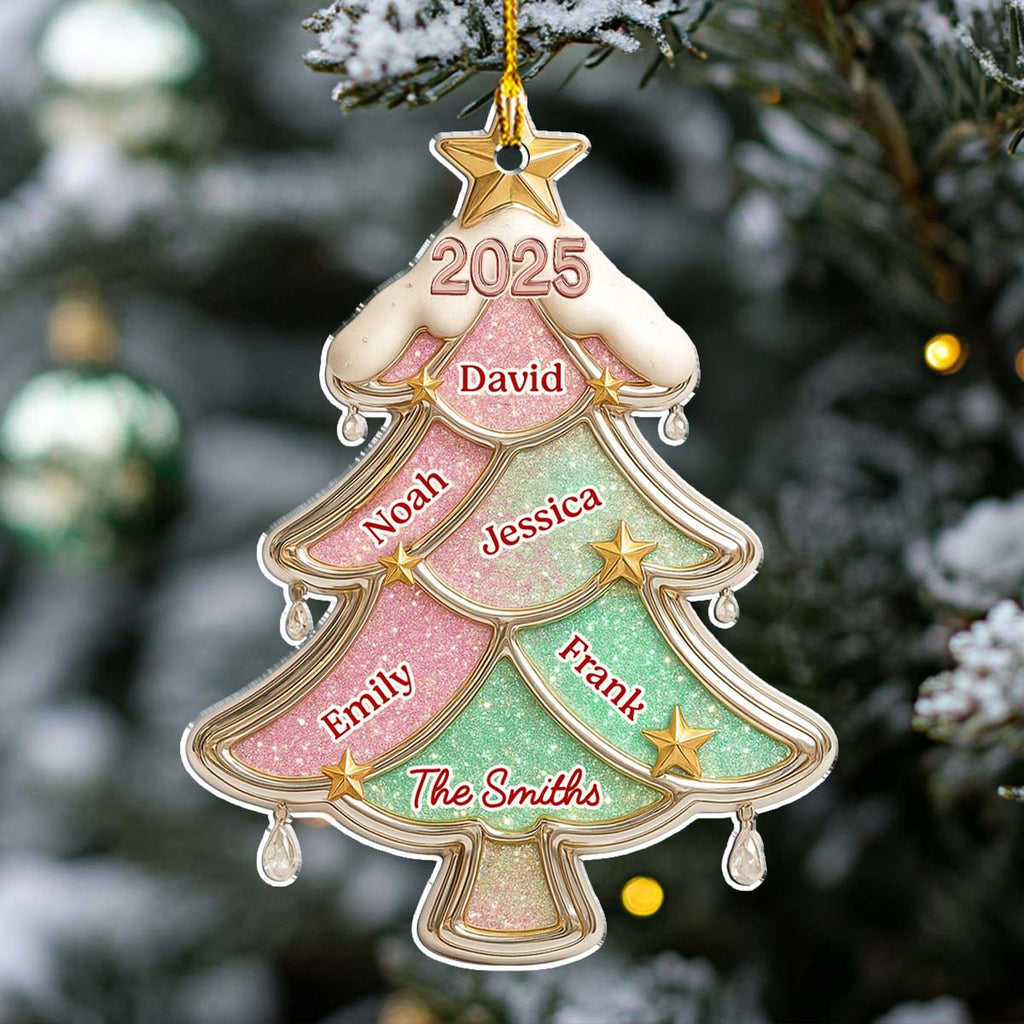 Custom Family Ornament, Christmas Gift for Family Members •  Glitter Christmas Tree - Personalized Acrylic Ornament