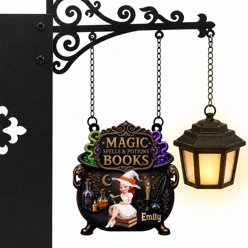 Custom Christmas Birthday Hanging Decor Gifts For Book Lovers, Bookworms, Readers • Reading Is My Favorite Spell - Personalized Bookshelf Lantern Light Sign