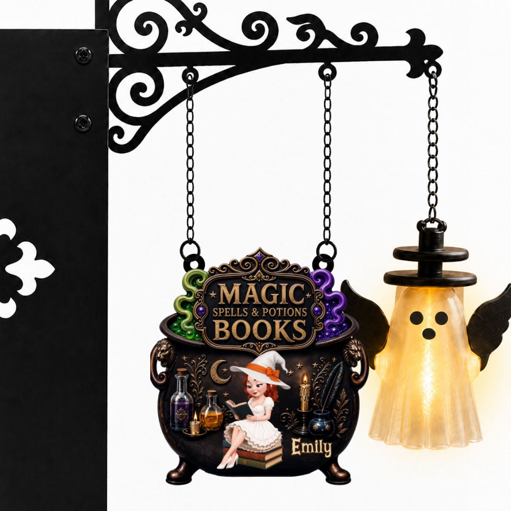 Custom Christmas Birthday Hanging Decor Gifts For Book Lovers, Bookworms, Readers • Reading Is My Favorite Spell - Personalized Bookshelf Lantern Light Sign