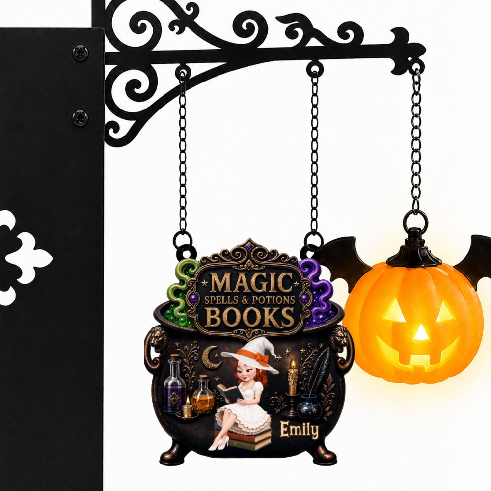 Custom Christmas Birthday Hanging Decor Gifts For Book Lovers, Bookworms, Readers • Reading Is My Favorite Spell - Personalized Bookshelf Lantern Light Sign