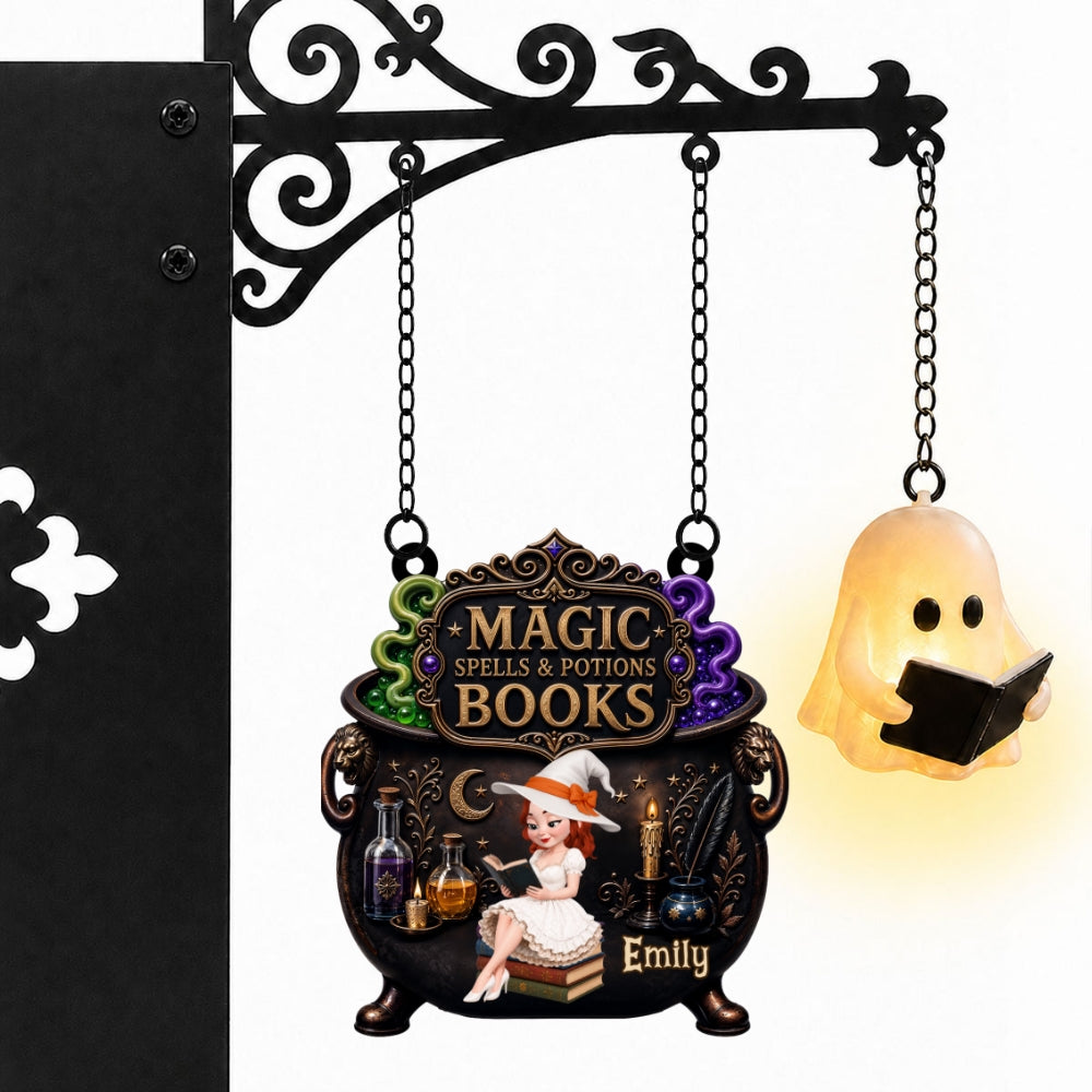 Custom Christmas Birthday Hanging Decor Gifts For Book Lovers, Bookworms, Readers • Reading Is My Favorite Spell - Personalized Bookshelf Lantern Light Sign