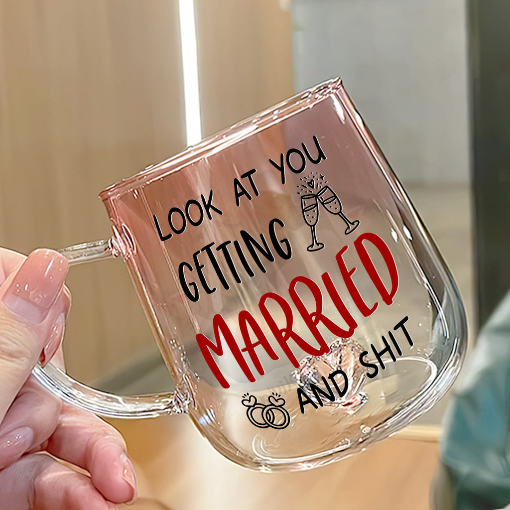 Custom Best Friend, Christmas & Birthday Friendship Keepsake Gift • Look At You Getting Married - Personalized Pink Gradient Glass Mug