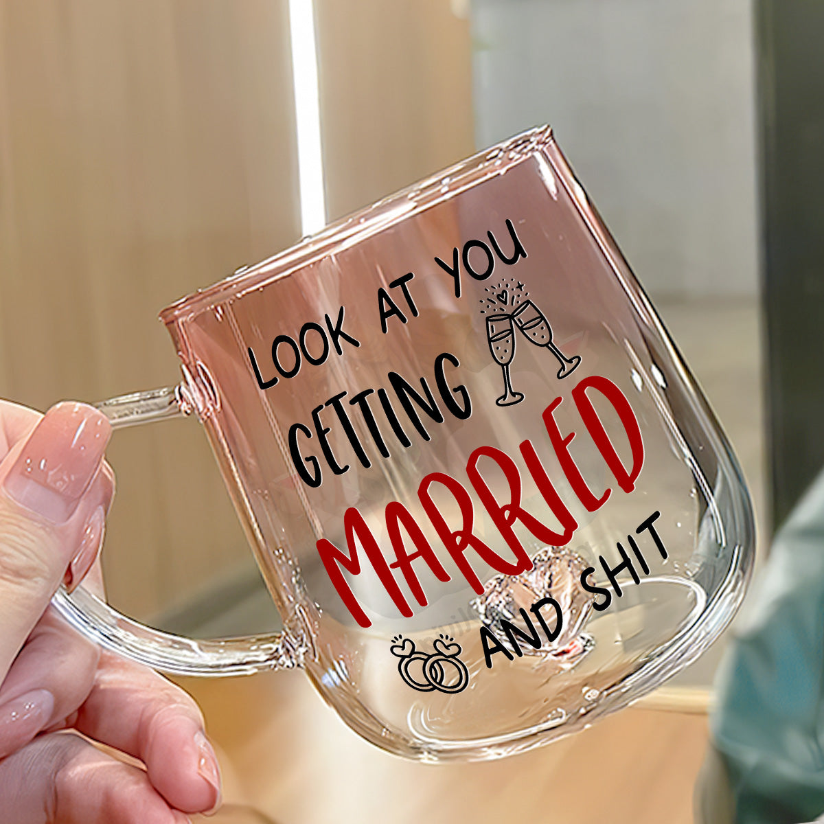 Custom Best Friend, Christmas & Birthday Friendship Keepsake Gift • Look At You Getting Married - Personalized Pink Gradient Glass Mug