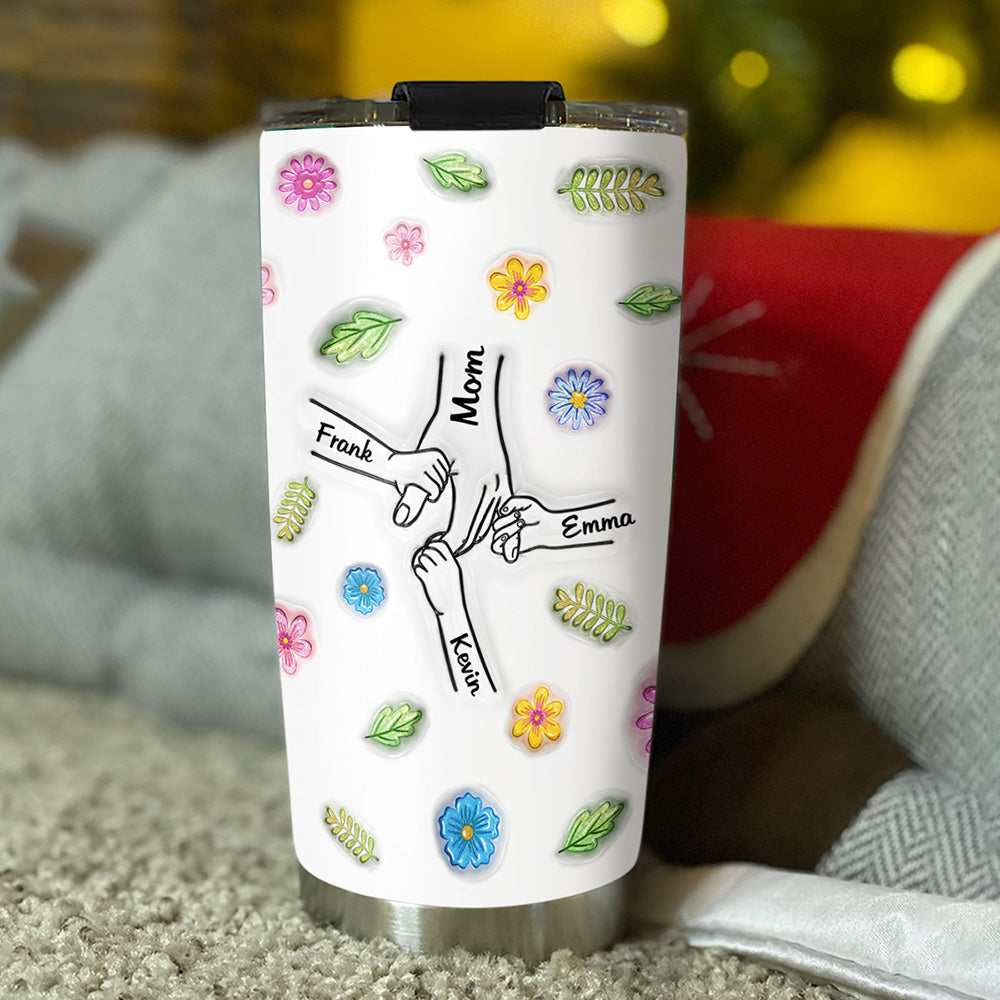 Custom Mother's Day Birthday Gifts For Mom • Holding Hands Forever - Personalized 3D Inflated Effect Tumbler