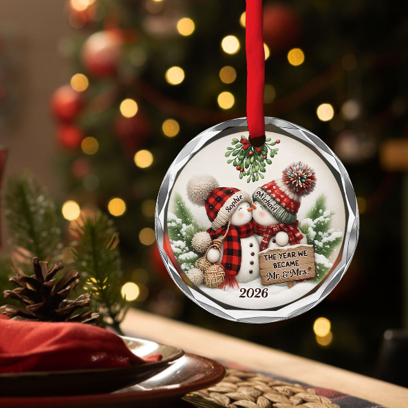 Custom First Christmas Ornament Married, Gift for Newlyweds Partners •  Merry And Bright Together - Personalized Glass Ornament