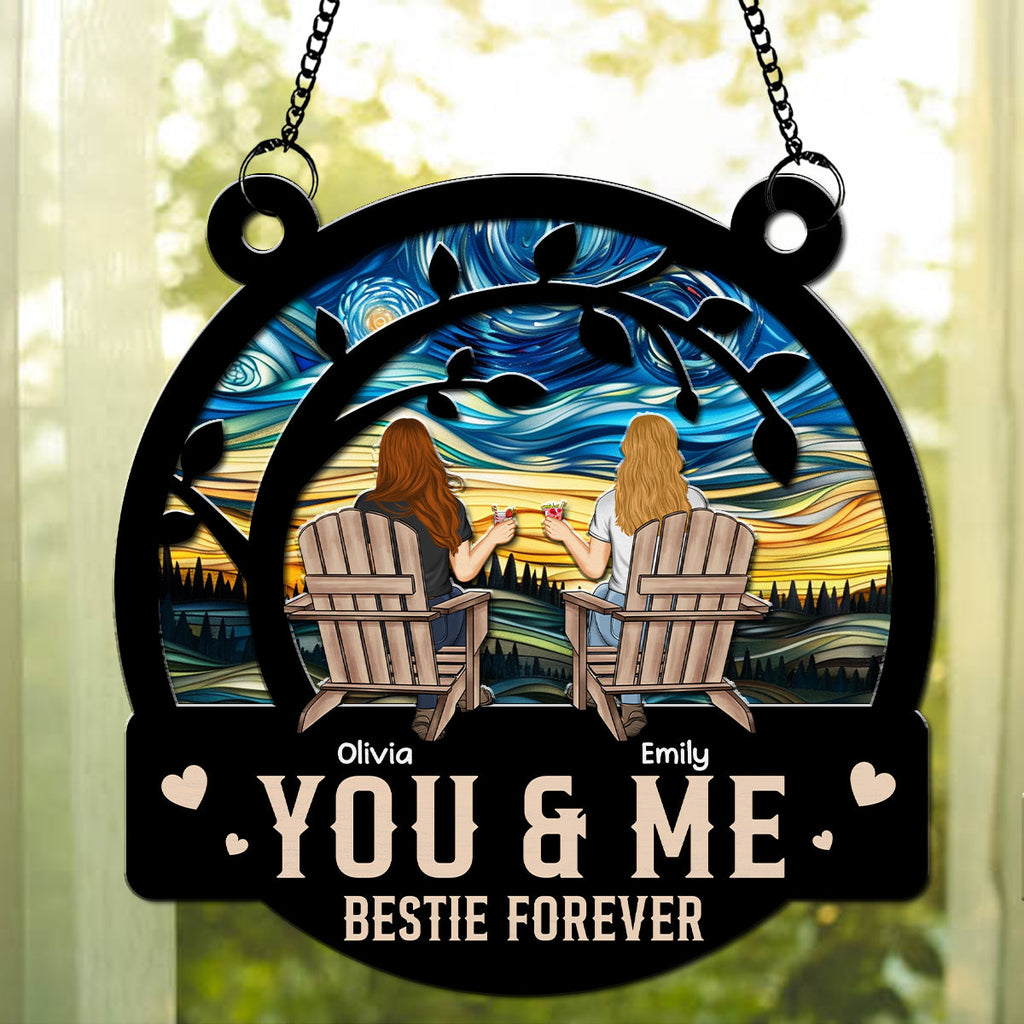 Custom Best Friend Hanging Decor, Friendship Birthday Gifts • You And Me Are Bestie - Personalized Suncatcher