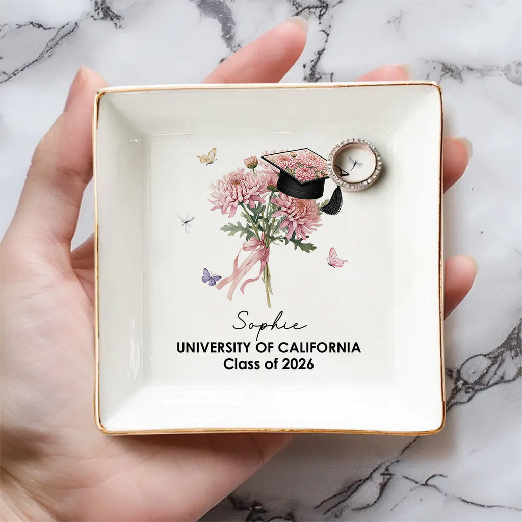Custom Class of 2026 Trinket Dish, Graduation Gift For Her • Her Graduation Bloom - Personalized Jewelry Dish