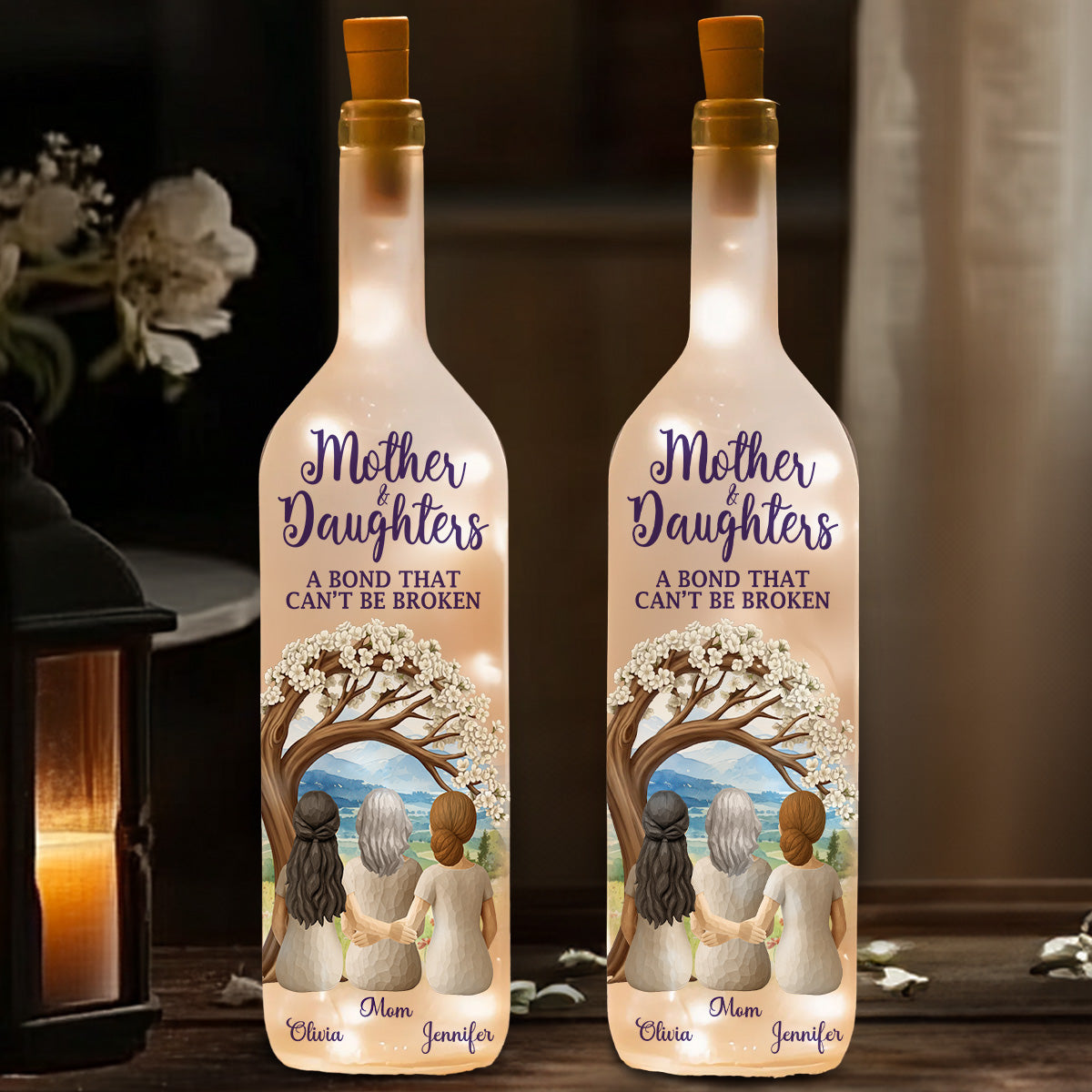 Mother And Daughters - Personalized Bottle Lamp