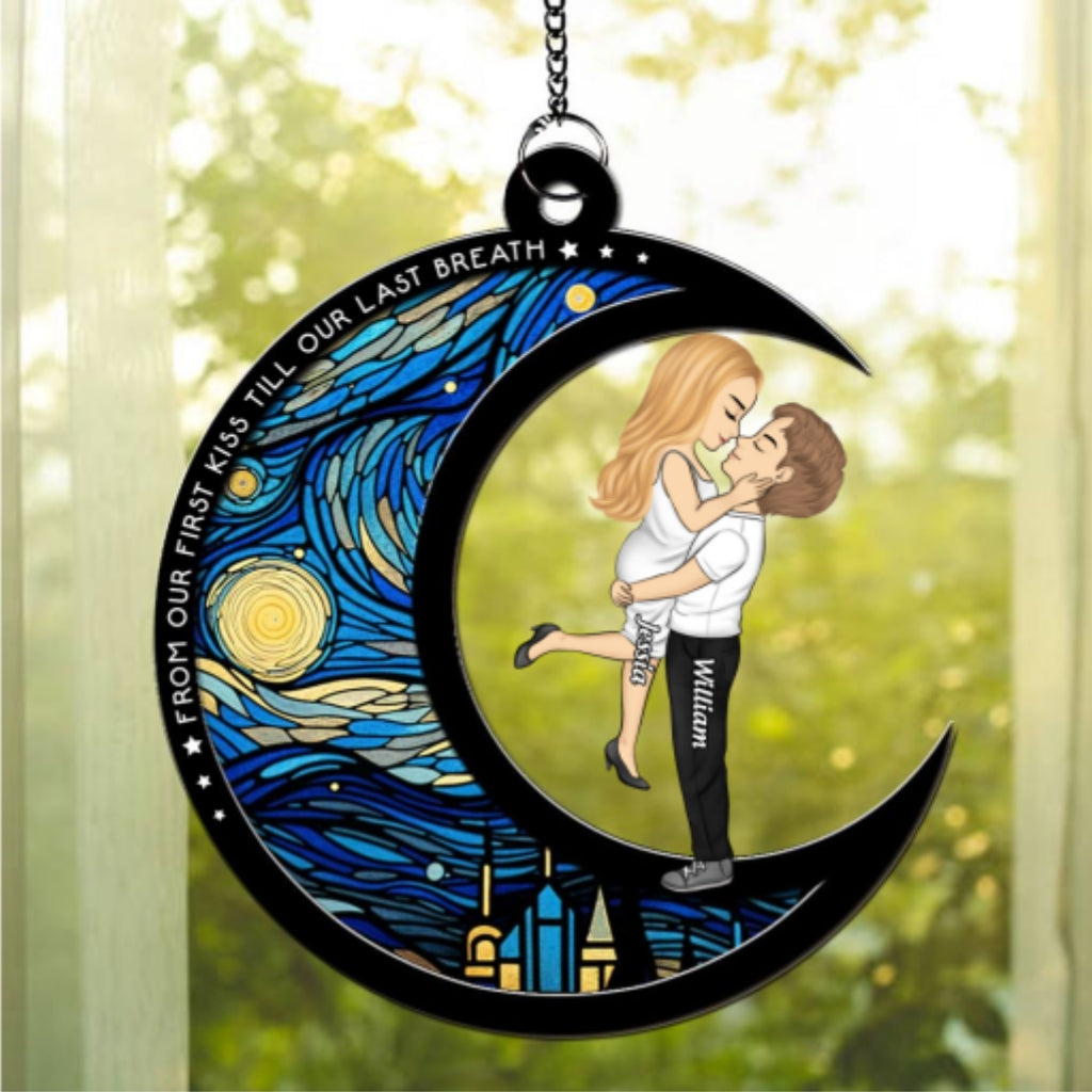 Custom Couple Hanging Decor, Anniversary Valentine's Day Gifts • From Our First Kiss Till Our Last Breath Version 2 - Personalized Suncatcher