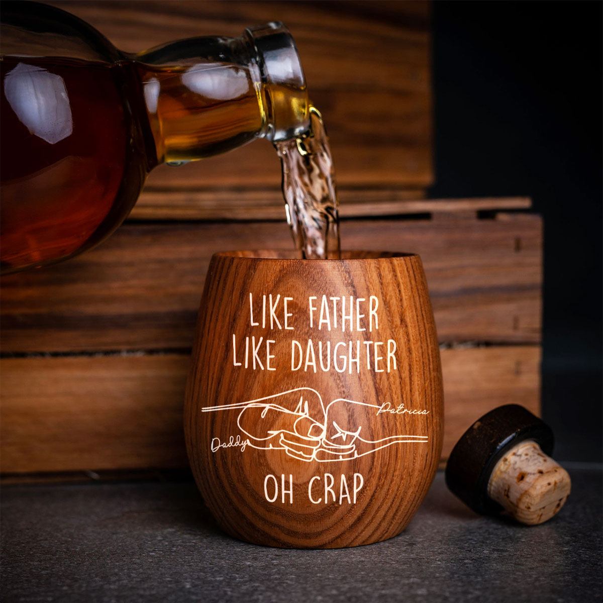 Like Father Like Daughter - Personalized Wooden Whiskey Glass