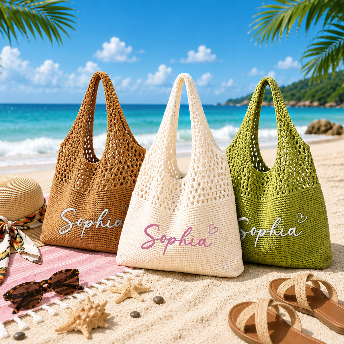 Just A Girl Loving The Beach- Personalized Knitted Beach Bag