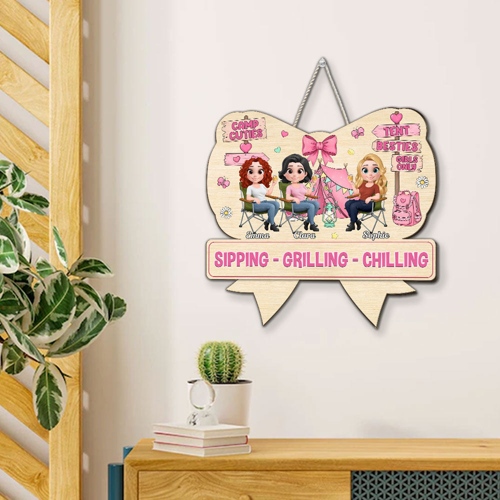 Custom Home & Wall Decor, Birthday & Christmas Gift • Girl Trip Camping - Personalized Wood Sign