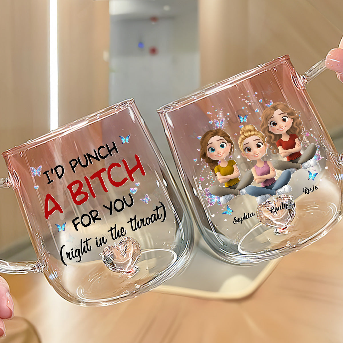 Custom Best Friend, Christmas & Birthday Friendship Keepsake Gift • Real Talk Best Friend - Personalized Pink Gradient Glass Mug