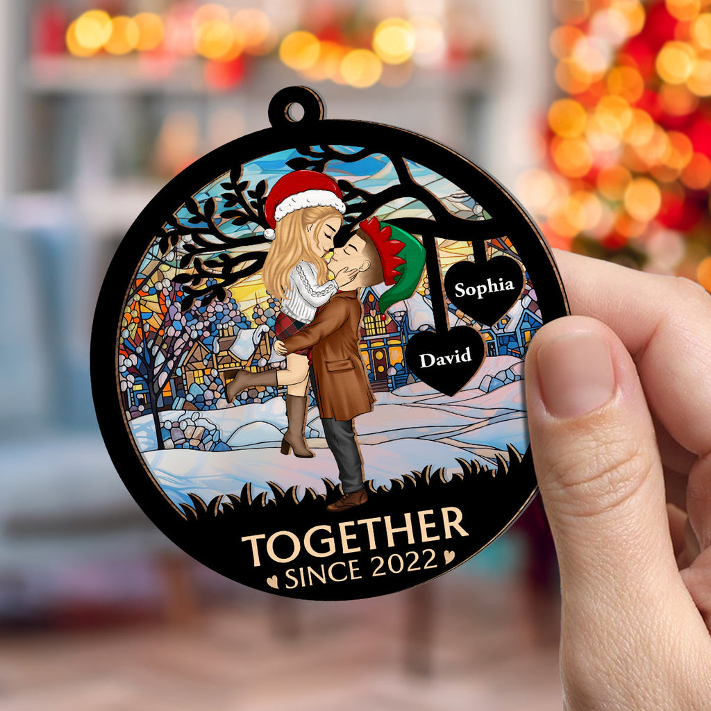 Custom Couple Christmas Ornament, Anniversary Gift •  Christmas Together - Personalized Suncatcher Ornament