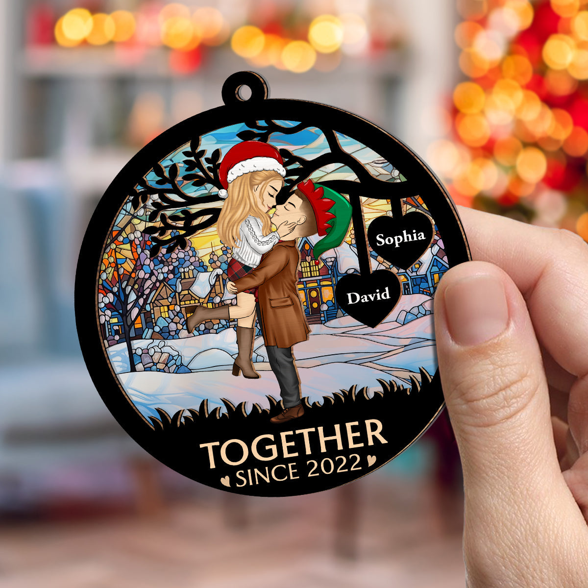 Custom Couple Christmas Ornament, Anniversary Gift •  Christmas Together - Personalized Suncatcher Ornament