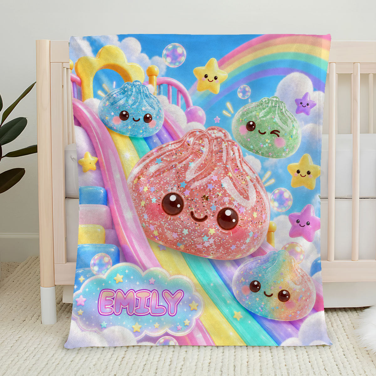 Custom Dumpling Cozy Throw, Christmas Birthday Gift For Kids & Grandkids • Dumpling Squishy World - Personalized Fleece Blanket
