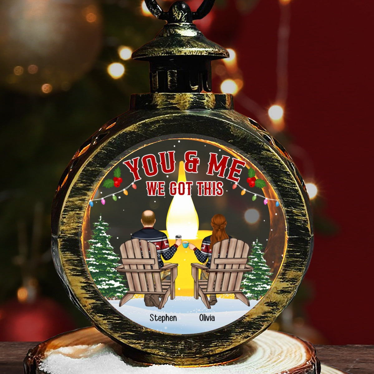 Custom Couple Christmas Anniversary Gifts, Holiday Decor • You And Me - Personalized Christmas Lantern