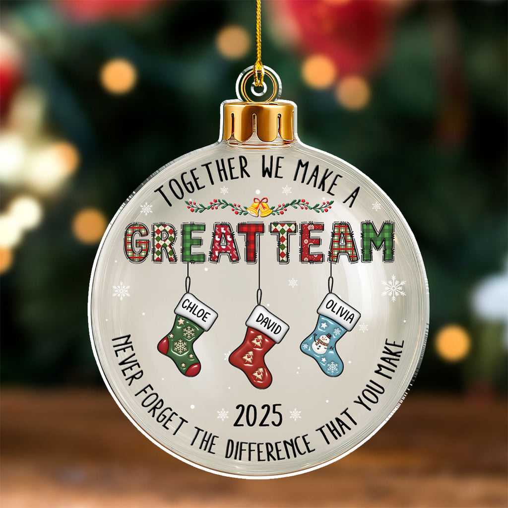 Custom Coworker Christmas Ornament, Team Appreciation Gift •  Teamwork Makes The Dream Work - Personalized 3D Effect Acrylic Ornament