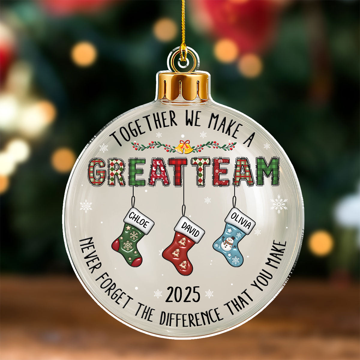Custom Coworker Christmas Ornament, Team Appreciation Gift •  Teamwork Makes The Dream Work - Personalized 3D Effect Acrylic Ornament