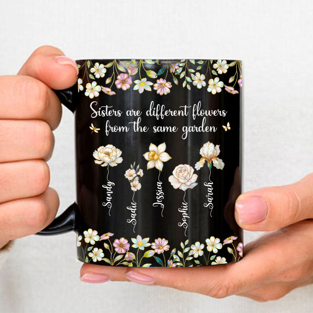 Custom Name & Birth Flower Birthday, Christmas Gift for Sister • Joyful Sister Moments - Personalized Coffee Mug