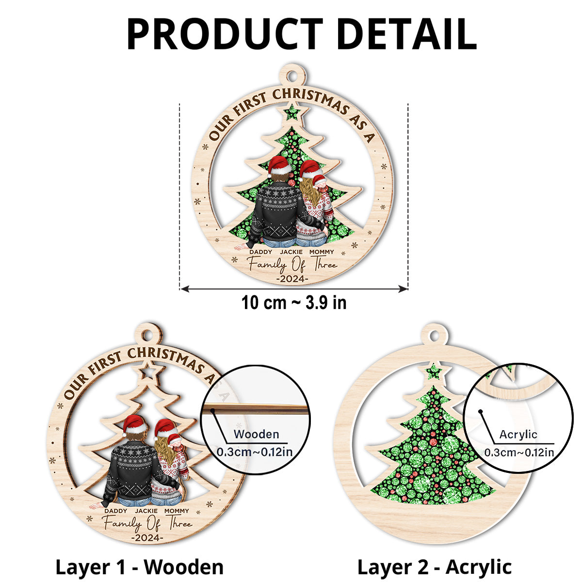 Custom Family First Christmas Ornament •  First Christmas As A Family Of Three New Parents - Personalized Suncatcher Ornament