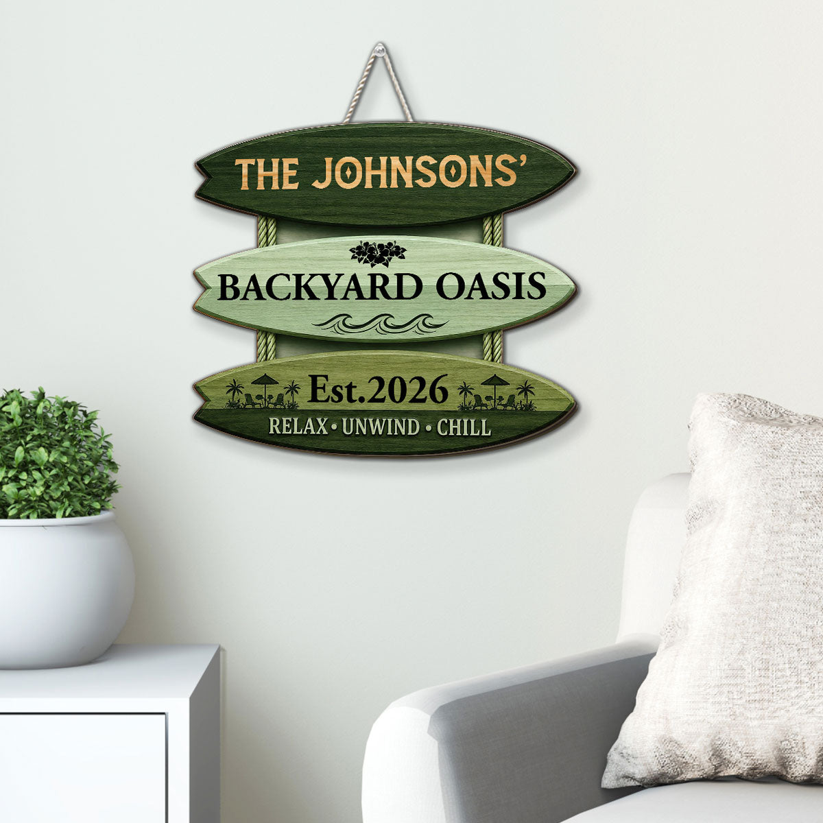 Custom Family Summer Backyard, Patio & Porch Decor • Summer Oasis - Personalized Wood Sign