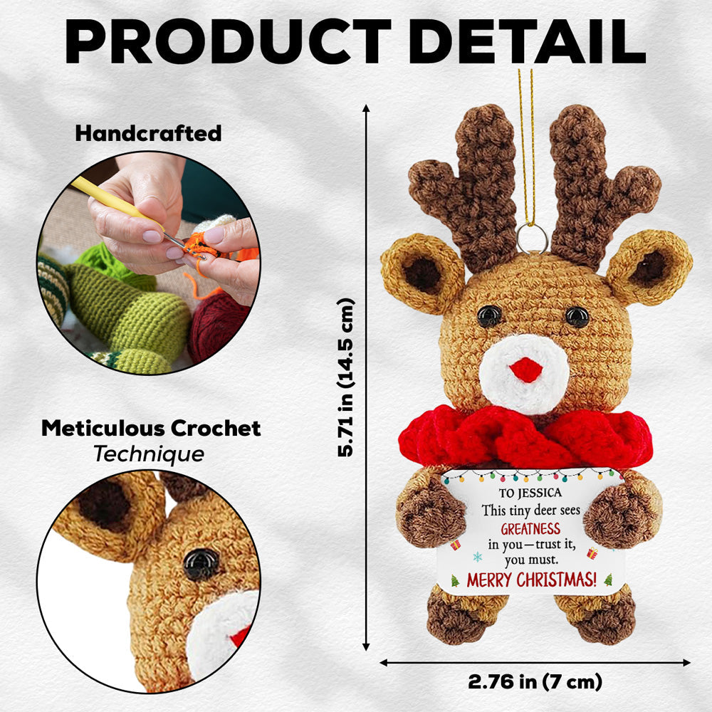Custom Keepsake Christmas Ornament •  Merry Christmas - Personalized Deer Crocheted Ornament